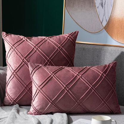Pure Color Velvet Plaid Pillowcase Home Sofa Bedside Pillow Short Plush Cushion