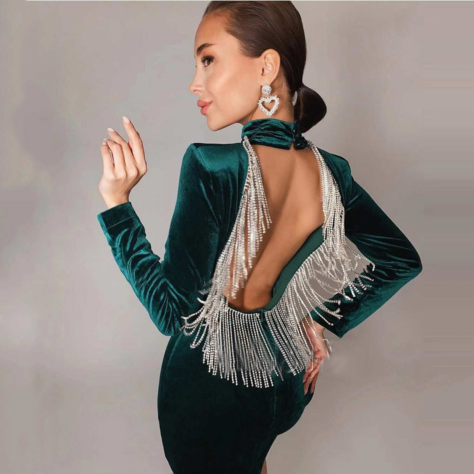 Bandage Dress Sexy Leaky Back Tight Party Dress