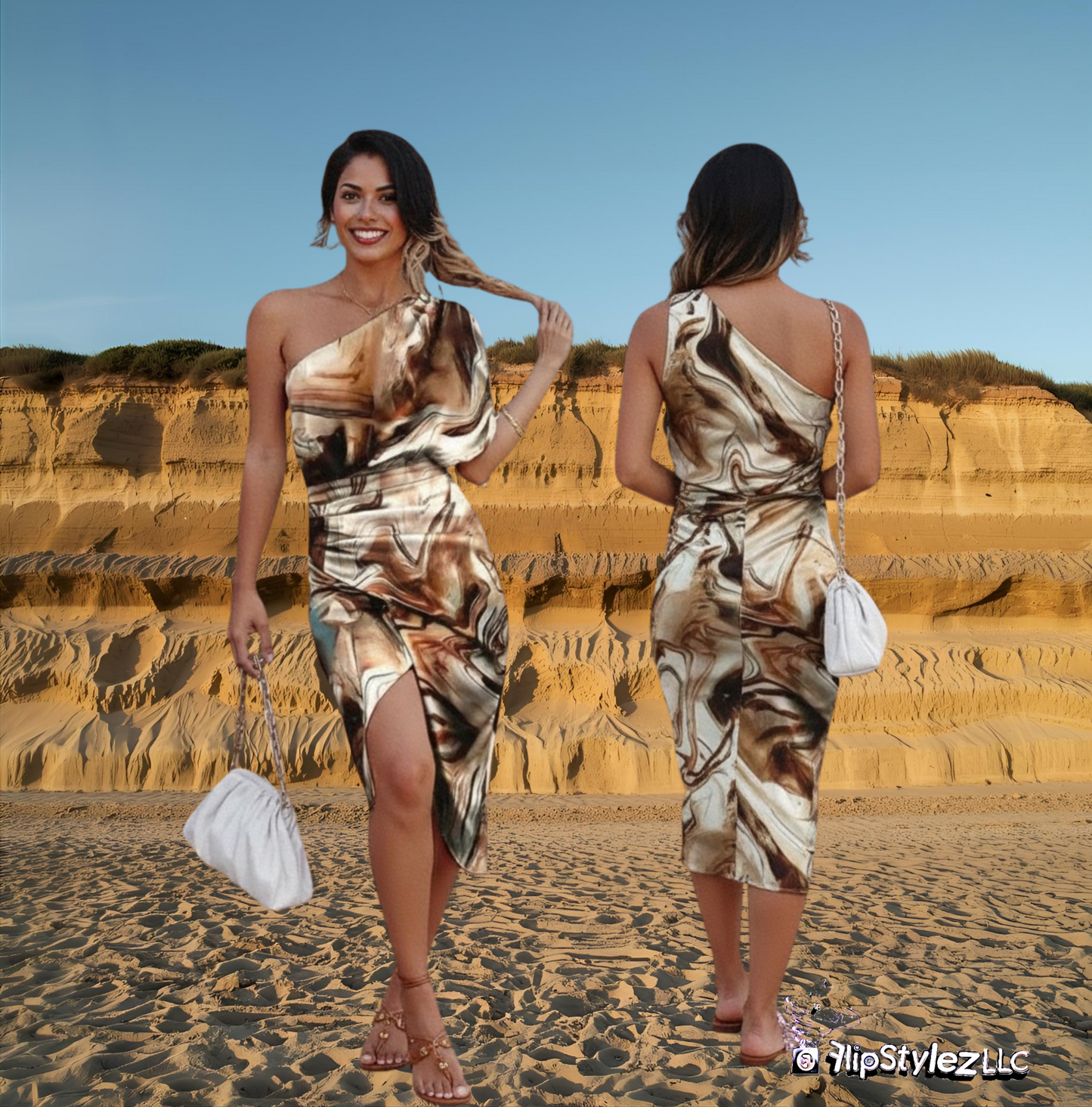 New beautiful golden Summer  off shoulder Floral Print Slit Dress