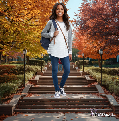 New pink sleeves blue stripes Fall or winter cotton sweater for high school or collage age girl