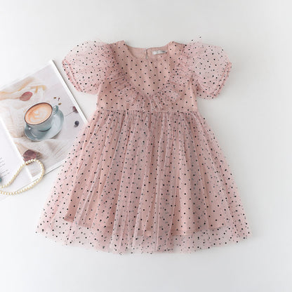 Summer Cute Princess Style Children's Dress With Embroidery Mesh