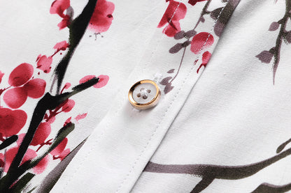 Men's Plus Size Satin Flower Long-sleeved Slim Fit Shirt