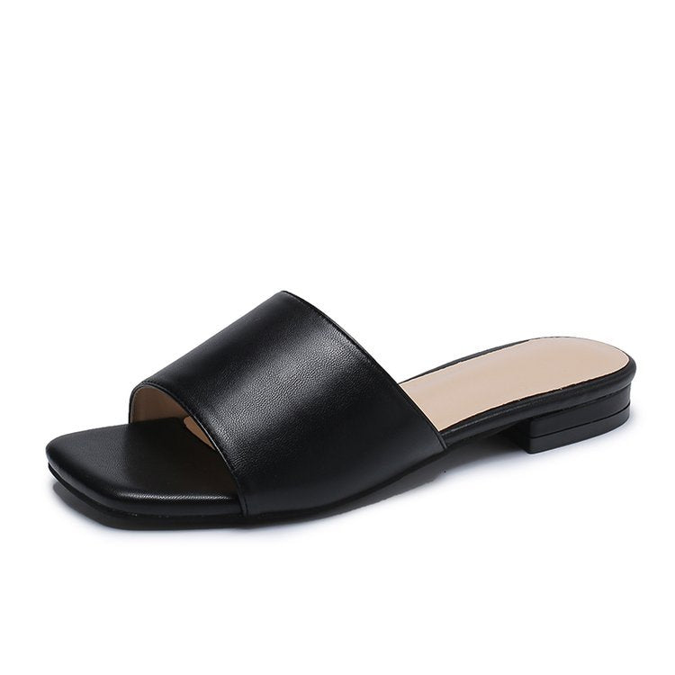 Women's Plus Size Solid Color Square Toe Thick Heel Sandals And Slippers