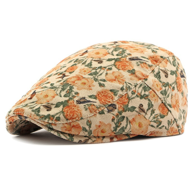 Personalized Ethnic Style Floral Beret Women's British Retro Corduroy
