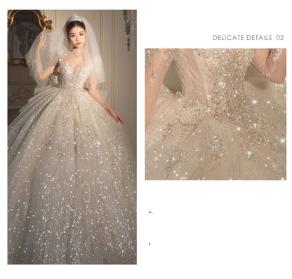 Long Sleeved Retro Bride Luxurious French Wedding Dress For Women