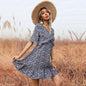 Women's Summer Floral Short Sleeve  Back Ruffle Dress