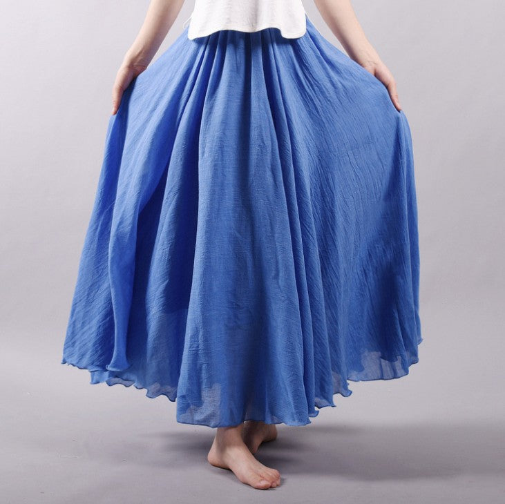 Mori Girl Art Plus Size Cotton And Linen Skirt Elastic Waist Linen A-line Skirt
