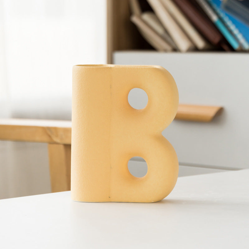 Frosted Letters AB Ceramic Vase Decoration European Retro Large-caliber Matte