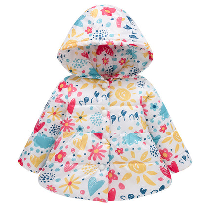 Girls' Hooded Fashion Printed Cotton-padded Jacket