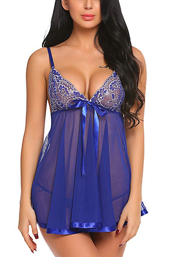 Plus Size Underwear Embroidered Sequins Transparent Suspender Nightdress