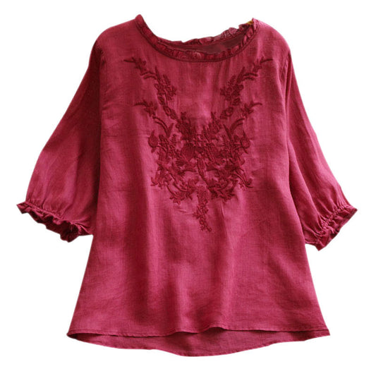 Fashion Cotton Plus Size Loose Embroidered T-shirt
