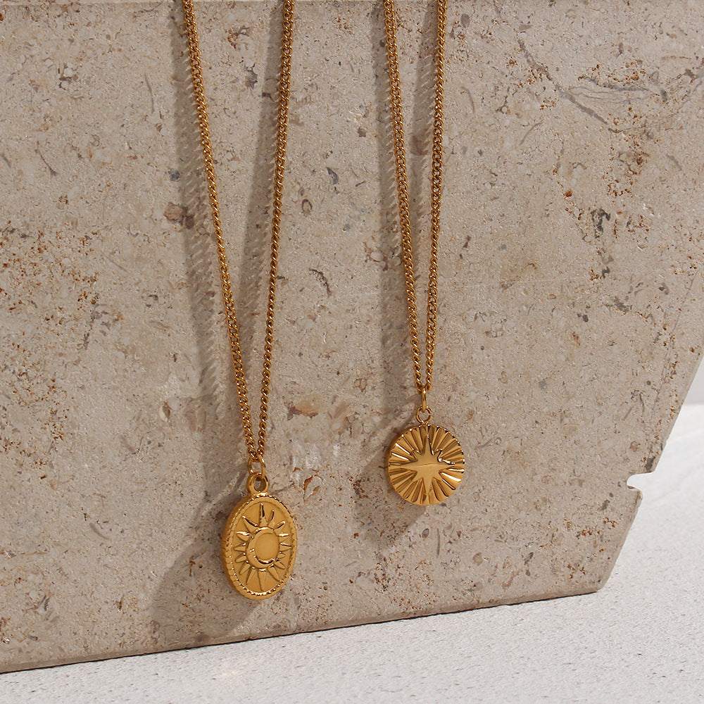 Fashion Moon Sun Relief Ornament Necklace