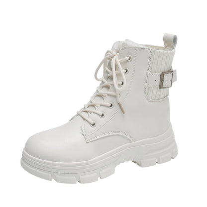 British Style Warm Fur Boots With Thick Heels