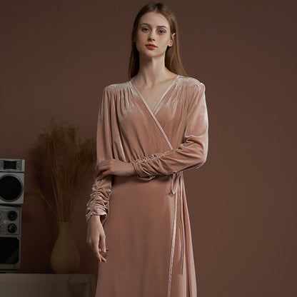 Long Robe Women's Velvet Gorgeous Nightdress V-neck Long Sleeve