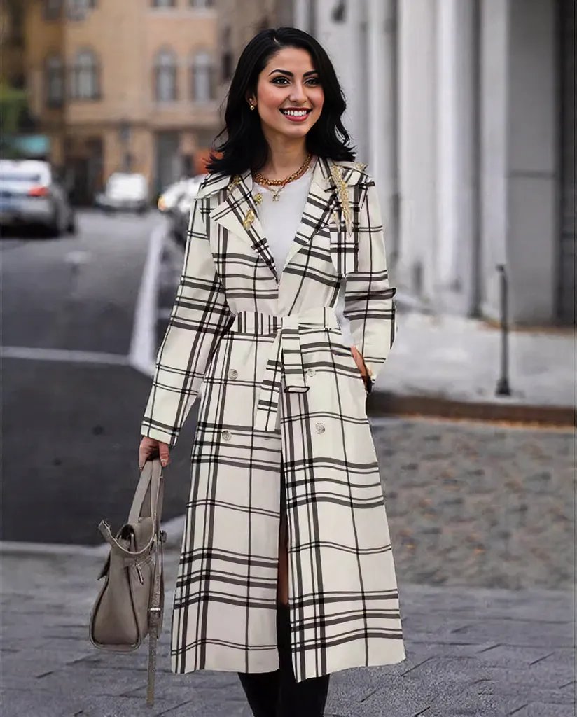 New Black Plaid Fall Winter Coat Fashion Casual For Women