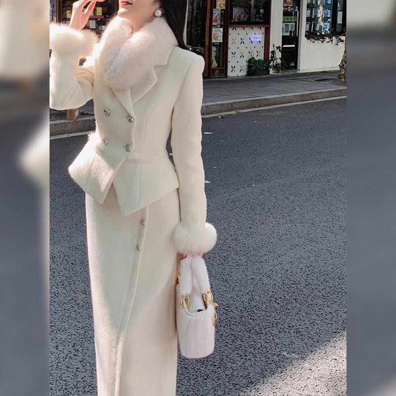 Socialite Style White Fur Coat Skirt Small Dress