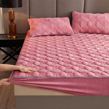 Thick Coral Fleece Quilted Fitted Sheet Single Piece