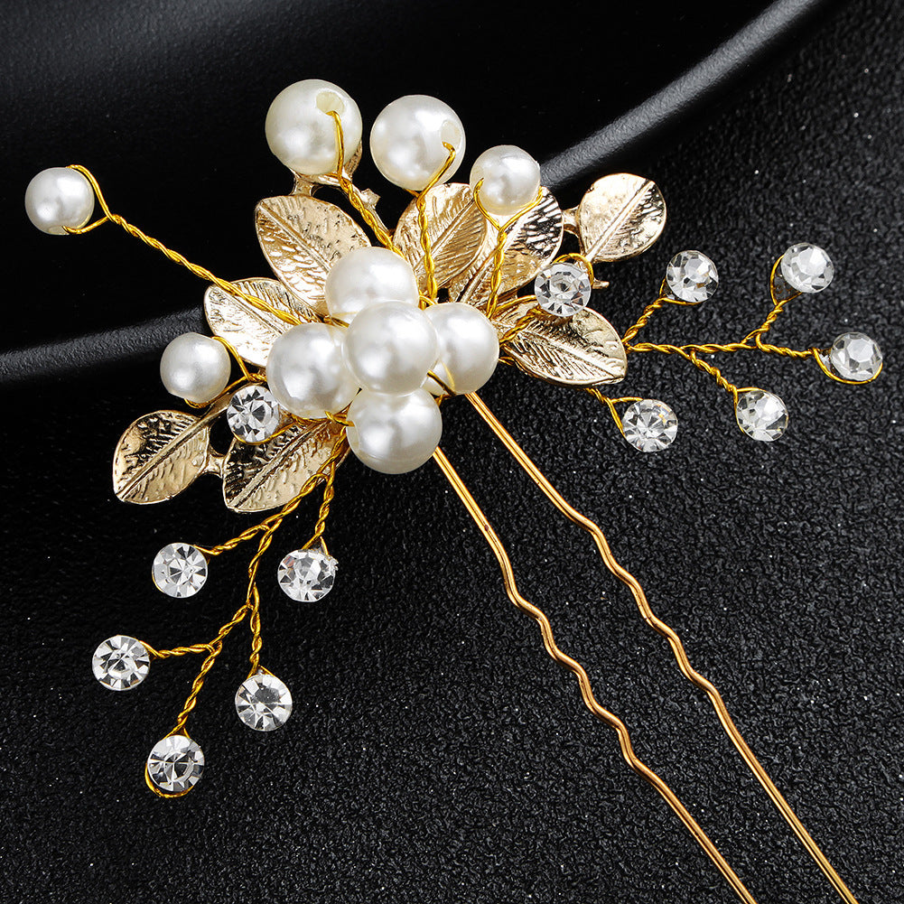 Bridal Jewelry Headdress Handmade Pearl U-shaped Head Flower Hairpin