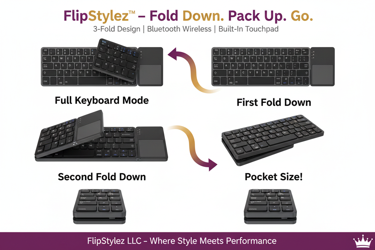 3-Fold Keyboard Correct Downward Fold Sequence Ad Fold Down Pack Up Go FlipStylez