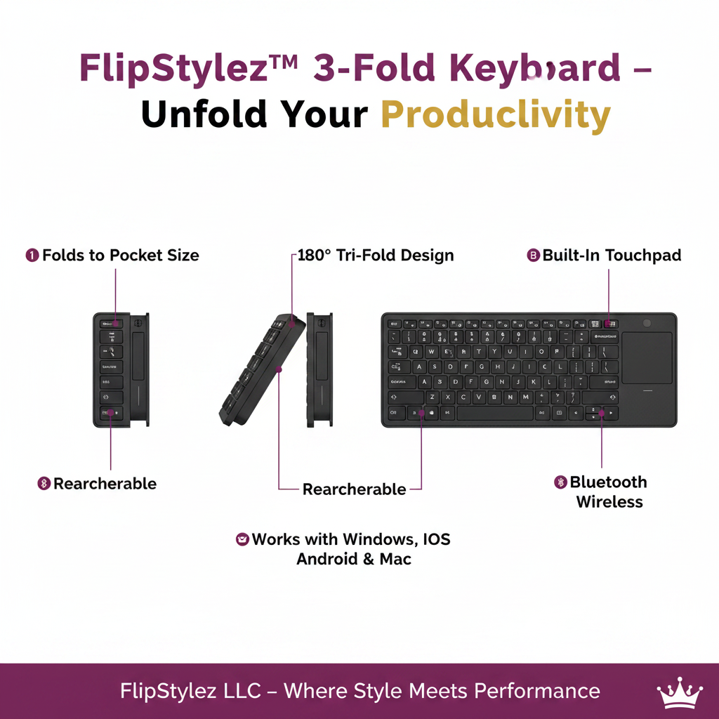 3-Fold Keyboard Three Stage Infographic English Callouts Purple Gold FlipStylez