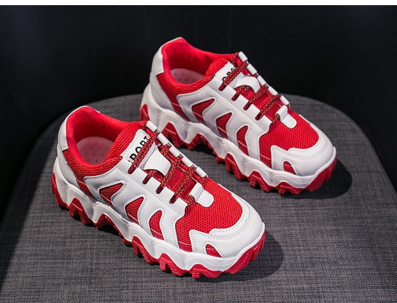 Urban teen Red retro design on white no tying sports shoe