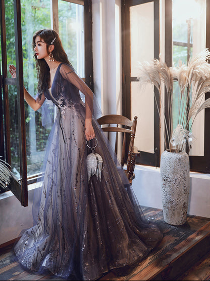 Women's beautiful Purple long ballroom evening dress