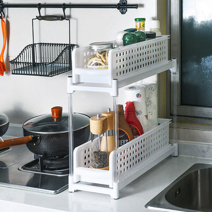 Solid Color Plastic Pull-out Double-layer Storage Rack