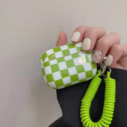 Plaid Phone Chain Wireless Bluetooth Headset Protective Cover