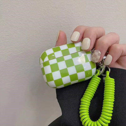 Plaid Phone Chain Wireless Bluetooth Headset Protective Cover