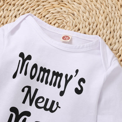 Mommy English Letters Printed White Long-sleeved Romper