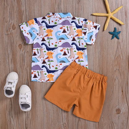 Boy's dinosaur print short sleeve suit
