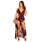 V-neck printed tie with bare back jumpsuit
