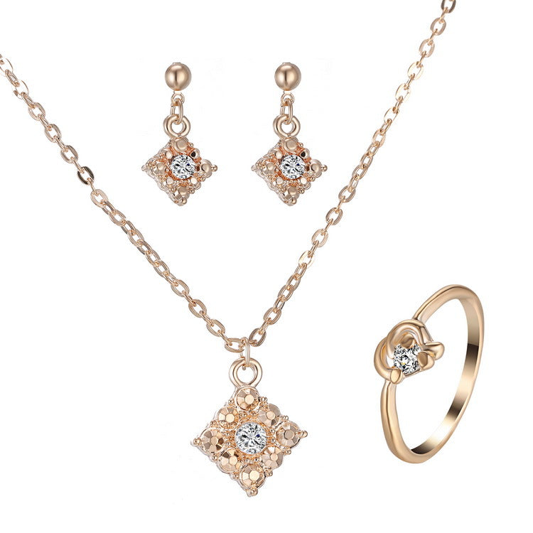 Diamond necklace, earring, ring, lady jewelry, square bridal jewelry set wholesale - FLIPSTYLEZLLC