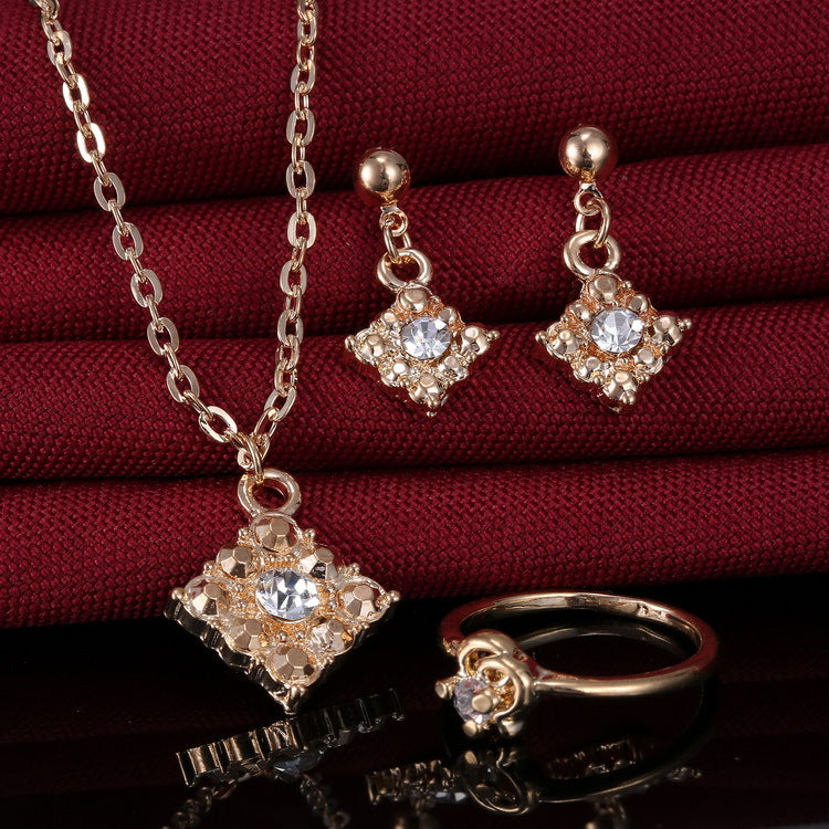 Diamond necklace, earring, ring, lady jewelry, square bridal jewelry set wholesale - FLIPSTYLEZLLC