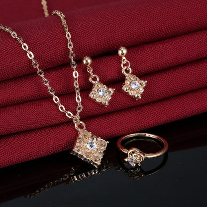 Diamond necklace, earring, ring, lady jewelry, square bridal jewelry set wholesale - FLIPSTYLEZLLC
