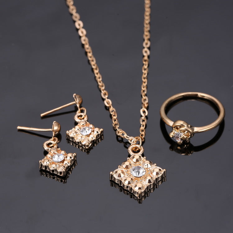 Diamond necklace, earring, ring, lady jewelry, square bridal jewelry set wholesale - FLIPSTYLEZLLC