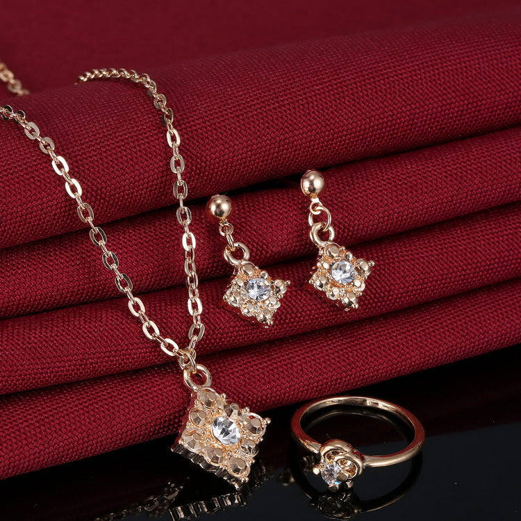 Diamond necklace, earring, ring, lady jewelry, square bridal jewelry set wholesale - FLIPSTYLEZLLC
