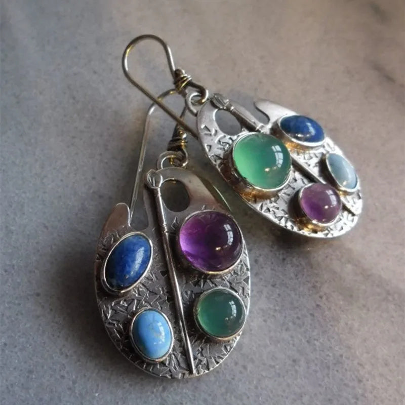 Bohemian New Personalized Multicolor Gemstone Earrings Alloy Earring
