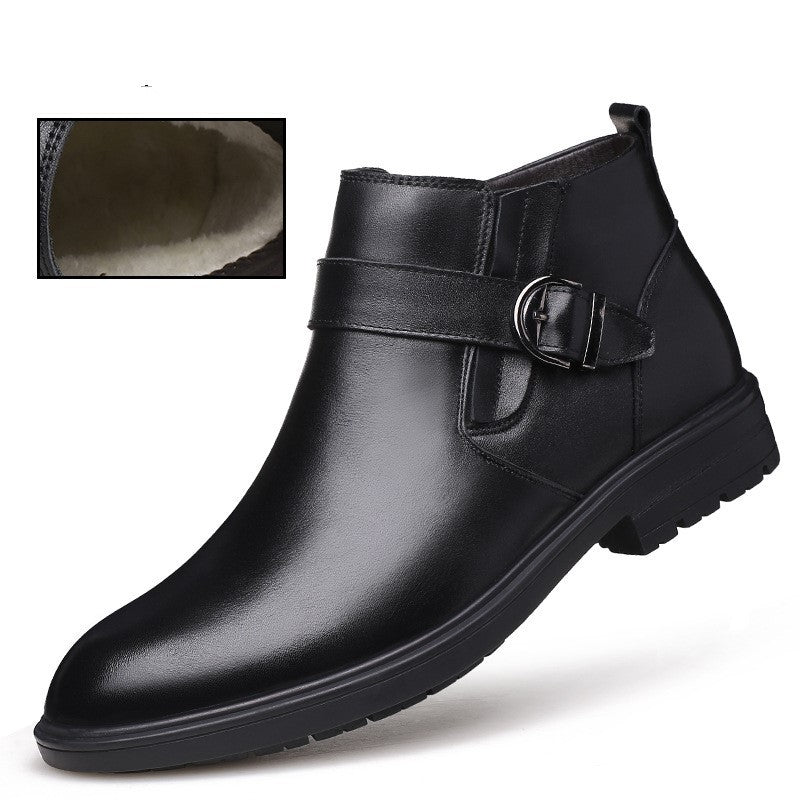 Plush cowhide cotton shoes business boots leather shoes