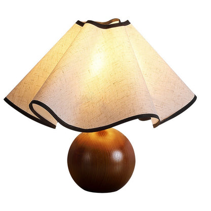 Retro Solid Wood Table Lamp Walnut Creative Petal Bedroom