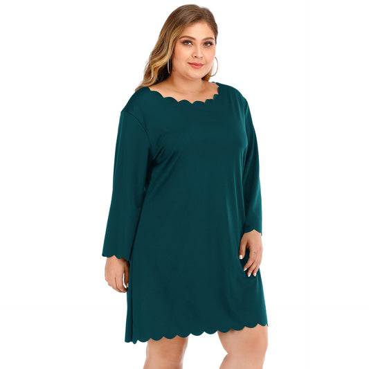 Plus size women's round neck wavy skirt