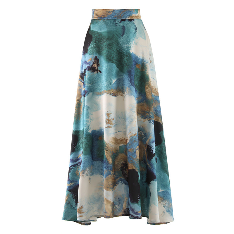 New Sexy Long Style Creative aqua pattern Skirt Draping Smooth Umbrella Skirt ONLY
