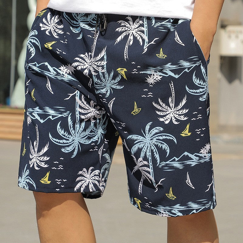 Summer Beach Pants Men's Loose Casual Fifth Pants Ice Silk High Elasticity Quick-drying