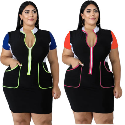 European And American Plus Size Women's Color Matching Dress
