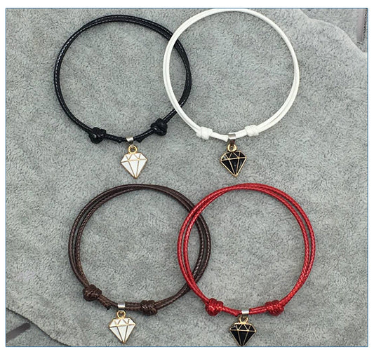 Retro Casual Diamond Red Black Rope Couple Bracelet