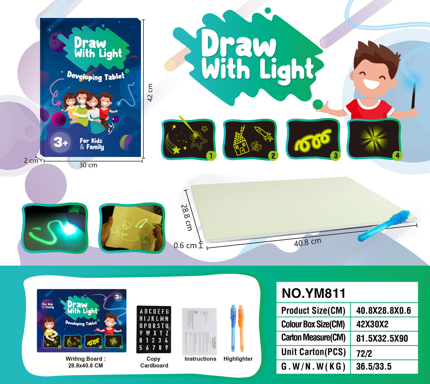Fluorescent Painting Board, Luminous Board, Children's Luminous 3D Painting Writing Board
