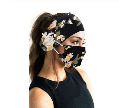 Button headband mask headscarf hair accessory 2-piece set