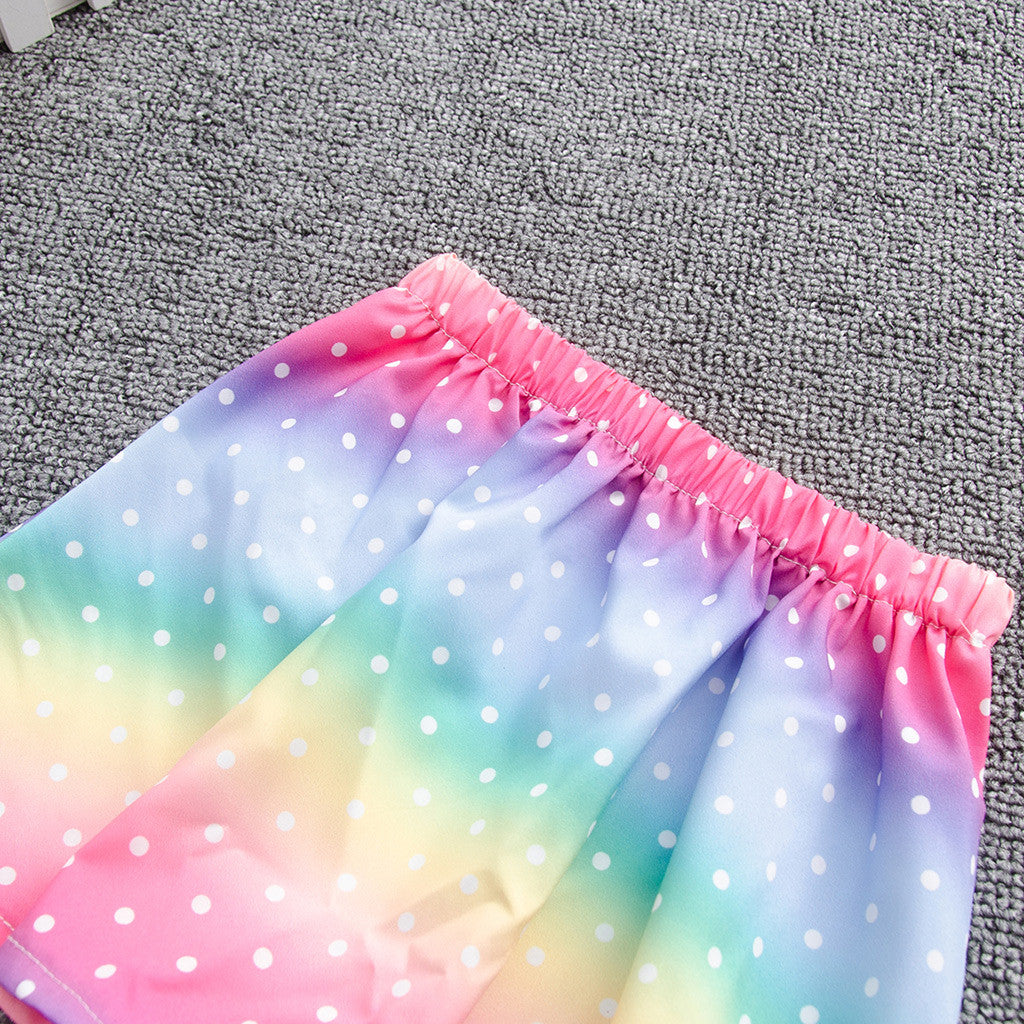 Summer fashion girl sleeveless rainbow three-piece suit