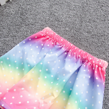 Summer fashion girl sleeveless rainbow three-piece suit