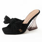 Women's Plus Size Shaped Heel Satin Sandals